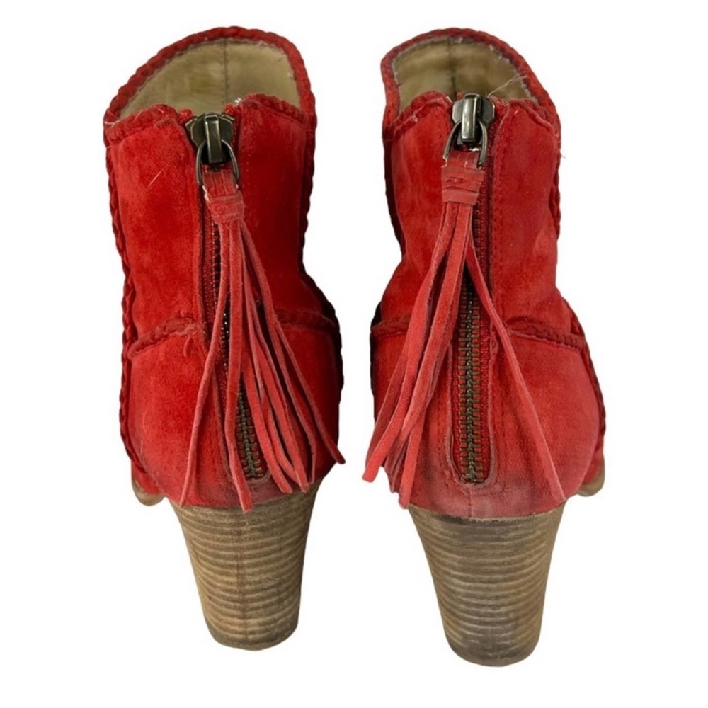 Ella Moss Tomato Red Soft Suede Tasseled Ankle Bootie with Block Heel Size 8